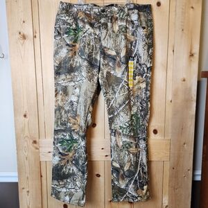 Realtree Woodland Camo Print 5 Pocket Side Elastic Waist Hunting Outdoor Pants